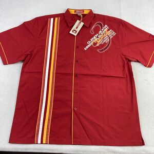 Vintage Clench Jeans Button Up Shirt Mens 2XL Red Embroidered Y2K Hip Hop Skater